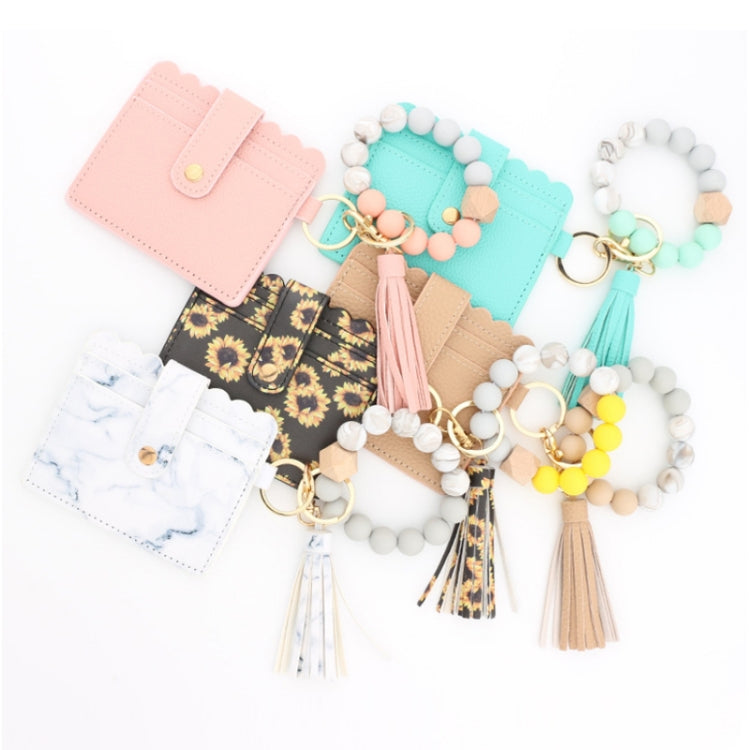PU Tassel Silicone Bead Bracelet Wallet With Keychain, Color: Marble - free shipping - PMC TechLife - Order now!
