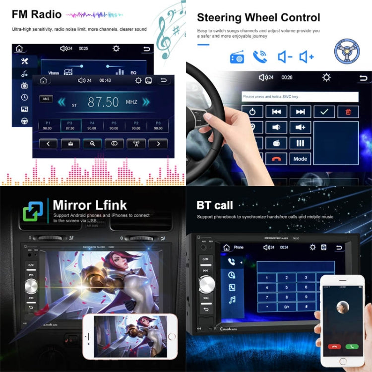 7622C 6.2 inch Dual Spindle HD Car Universal MP5 Carplay Player, Style: Standard+12 Light Camera - Car MP3 & MP4 & MP5 by PMC TechLife | Online Shopping South Africa | PMC TechLife | Buy Now Pay Later Mobicred
