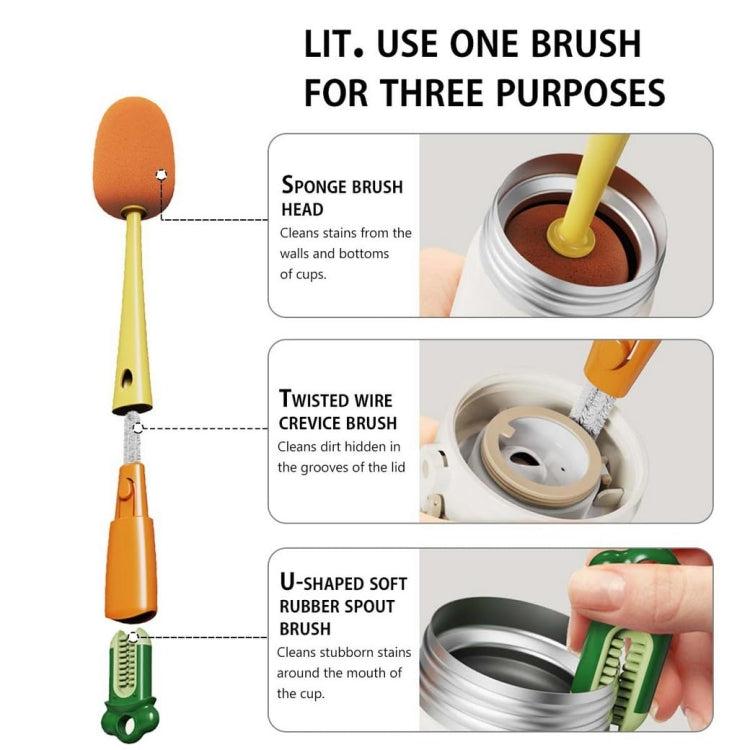 Long Handle Household Multifunctional Cup Washing Brush Carrot Shape 3 In 1 Cleaning Brush(Green) - Cleaning Tools by PMc TechLife | Online Shopping South Africa | PMc TechLife | Buy Now Pay Later Mobicred