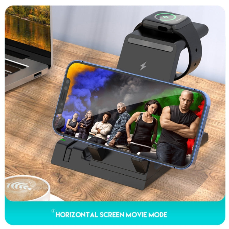 Z252 6-In-1 Wireless Charging Stand Dock With USB-C/Type-C Port & 8 Pin Charge Cable(Black) - Wireless Charger by PMC Jewellery | Online Shopping South Africa | PMC Jewellery | Buy Now Pay Later Mobicred