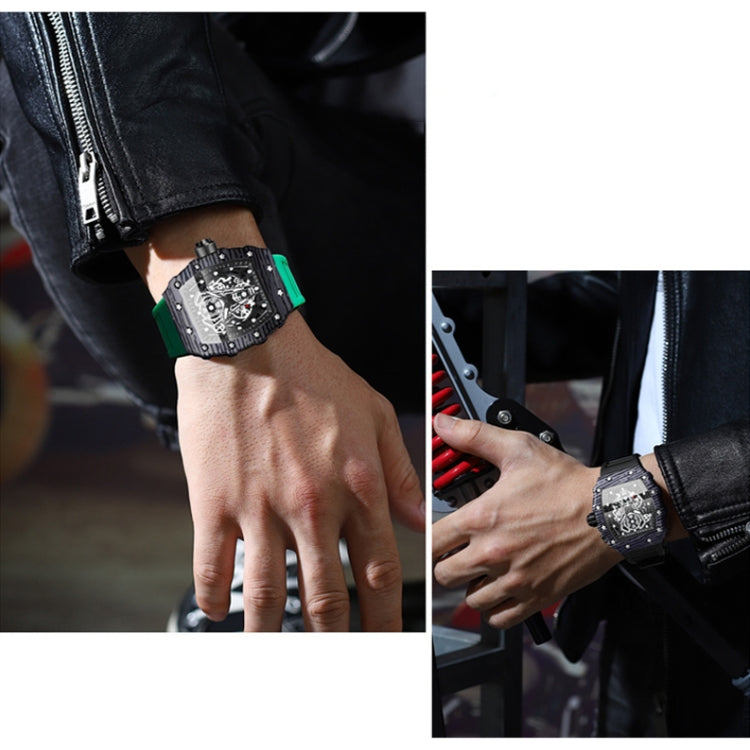 BINBOND B6577 Barrel Shape 30m Waterproof Sports Quartz Watch(Green Silicon-Black-Black) - free shipping - PMC TechLife - Order now!