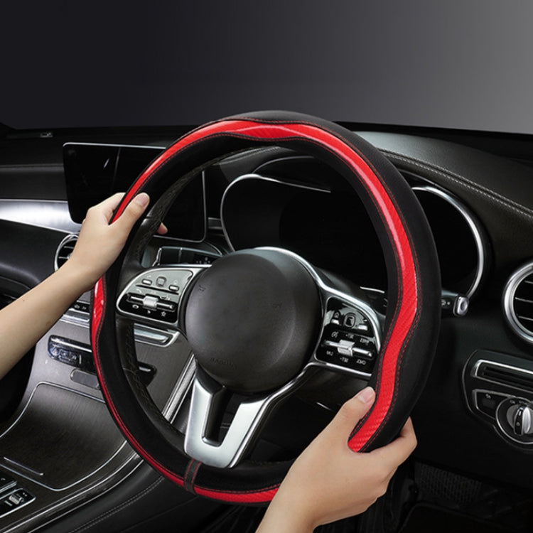 Car Steering Wheel Carbon Fiber Breathable Wear-resistant Leather Case, Size: 38cm(Red D Shape) - Seat Belts & Padding by PMC TechLife | Online Shopping South Africa | PMC TechLife | Buy Now Pay Later Mobicred