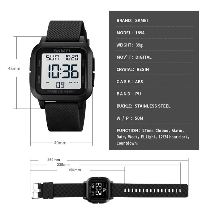 SKMEI 1894 Square Sports Waterproof Student Simple Multifunctional Luminous Watch(Army Green Black Machine) - free shipping - PMC TechLife - Order now!