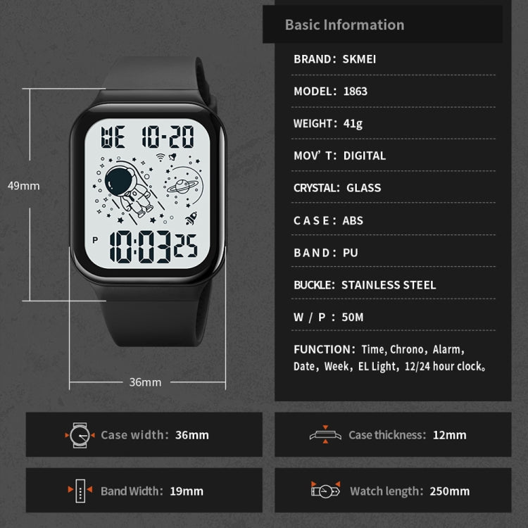 SKMEI 1863 Multifunctional Astronaut Student Digital Sports Square Watch(Black Black Machine) - free shipping - PMC TechLife - Order now!