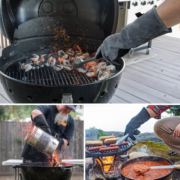 Cowhide BBQ Gloves Thickened Anti-hot Oven Welding Protection Gloves, Specification: A2415 16 inch Gray Black - Safety Gloves by PMC TechLife | Online Shopping South Africa | PMC TechLife