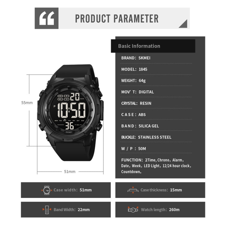 SKMEI 1845 Outdoor Waterproof Large Dial Multifunctional Sports Men Watch(Titanium) - free shipping - PMC TechLife - Order now!
