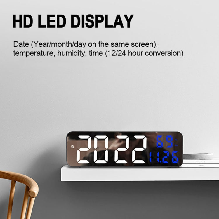671 Mirror Screen Digital LED Alarm Clock USB Plug-in/Battery Dual-use With Temperature/Humidity Display(Black Shell White Blue) - Alarm Clocks by PMc TechLife | Online Shopping South Africa | PMc TechLife | Buy Now Pay Later Mobicred