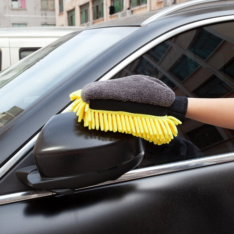 2pcs Car Chenille Coral Fleece Car Wash Double Sided Thick Gloves(Yellow) - Car washing supplies by PMC TechLife | Online Shopping South Africa | PMC TechLife | Buy Now Pay Later Mobicred