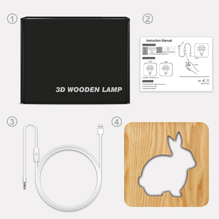 FS-T2104W 3D Wooden Carving Rabbit Table Lamp USB Night Light Crafts(Warm White) - free shipping - PMC TechLife - Order now!