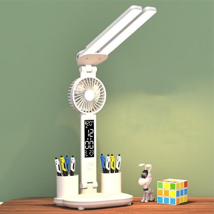 Rechargeable 3200mAh Double Head Lighting LED Fan Desk Lamp with Pen Holder & Clock - free shipping - PMC TechLife - Order now!