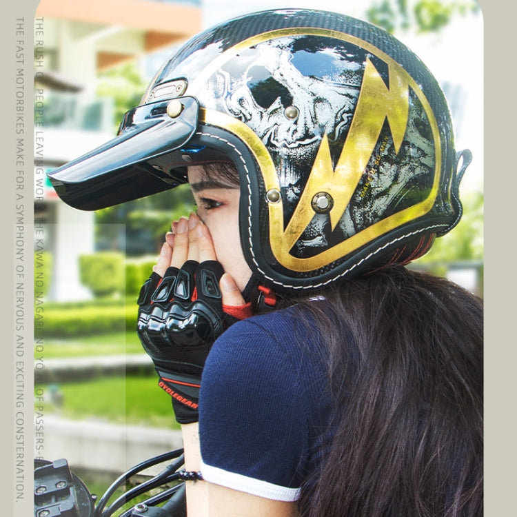 SOMAN Motorcycle Four Seasons Carbon Fiber Half Helmet, Color: Carbon Fiber Gold Lightning(M) - free shipping - PMC TechLife - Order now!