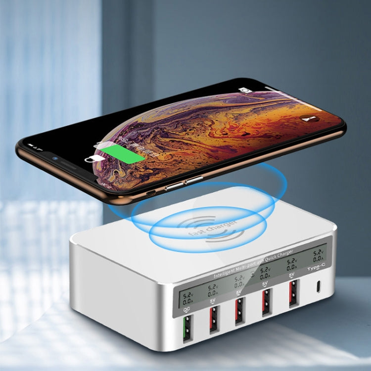 818F 5 USB Ports + Type-C Multifunctional Multi-Port Wireless Charger, Style: AU Plug (Black) - Multifunction Charger by PMC TechLife | Online Shopping South Africa | PMC TechLife | Buy Now Pay Later Mobicred