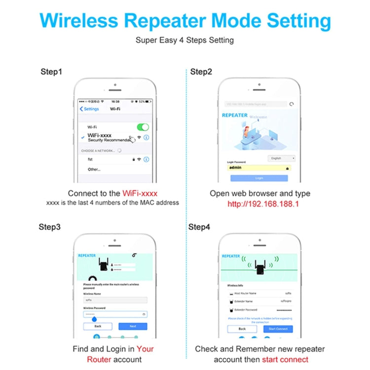2.4G 300M Wi-Fi Amplifier Long Range WiFi Repeater Wireless Signal Booster EU Plug Black - Broadband Amplifiers by PMC TechLife | Online Shopping South Africa | PMC TechLife