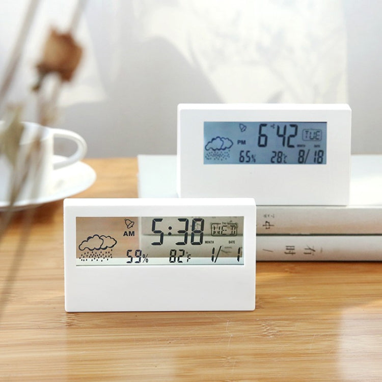 LCD Electronic Desk Clock Digital Display Multifunctional Temperature And Humidity Meter Alarm Clock, Model: 2158L With Light White - Alarm Clocks by PMc TechLife | Online Shopping South Africa | PMc TechLife | Buy Now Pay Later Mobicred