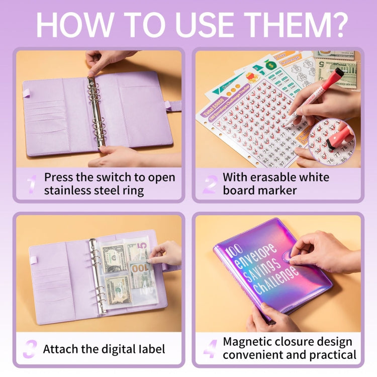 100 Day Savings Challenge A5 Loose Leaf Cash Budget Notebook(Black Gold) - Notebooks by PMC TechLife | Online Shopping South Africa | PMC TechLife