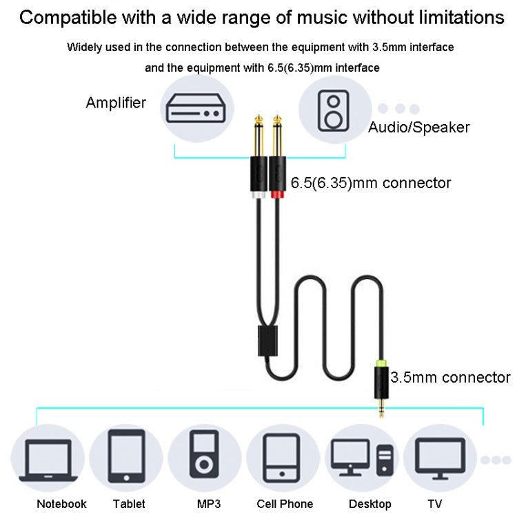 JINGHUA 3.5mm To Dual 6.5mm Audio Cable 1 In 2 Dual Channel Mixer Amplifier Audio Cable, Length: 10m - Aux Cable by JINGHUA | Online Shopping South Africa | PMC TechLife | Buy Now Pay Later Mobicred