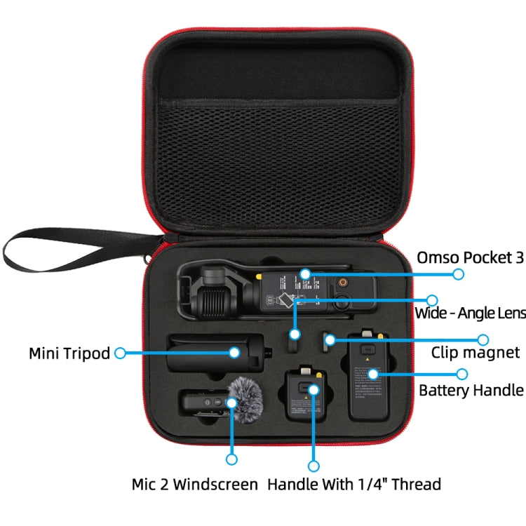For DJI Osmo Pocket 3 Storage Bag Pocket Camera Handbag(Black Shell Red Inner) - Case & Bags by PMC TechLife | Online Shopping South Africa | PMC TechLife | Buy Now Pay Later Mobicred