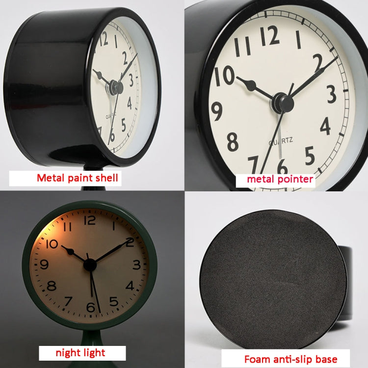 Metal Retro Silent Table Alarm Clock Student Bedside Clock With Night Light(Black) - free shipping - PMc TechLife - Order now!