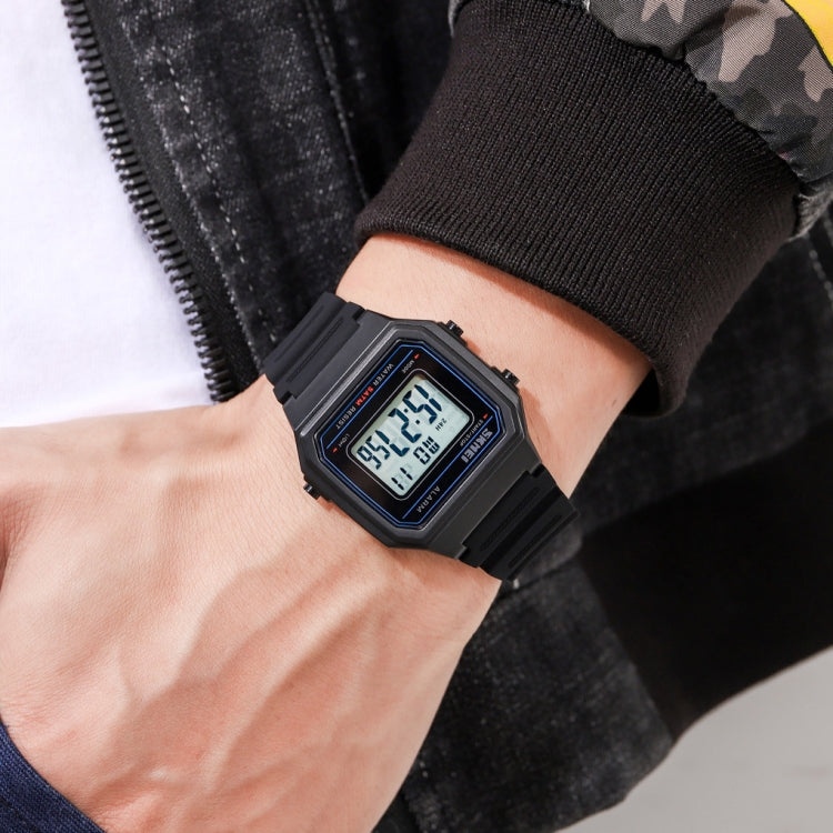 SKMEI 1698 50m Waterproof Multifunctional Sports Square Pin Buckle Luminous Digital Watch(Black Black) - free shipping - PMC TechLife - Order now!