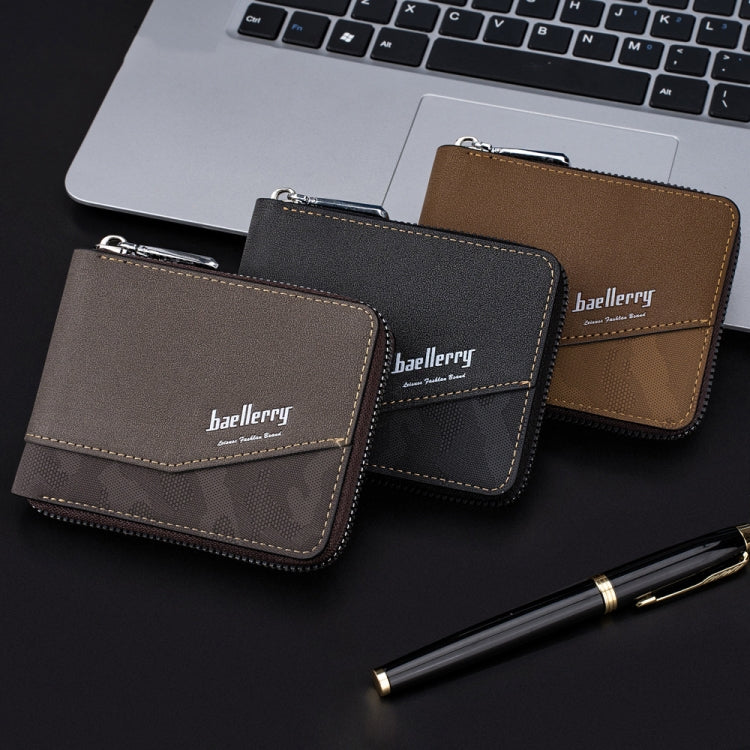 Baellerry D5106 RFID Anti-theft Retro Zipper Wallet Spliced Short Coin Purse(Black) - Antimagnetic RFID Package by Baellerry | Online Shopping South Africa | PMC TechLife | Buy Now Pay Later Mobicred