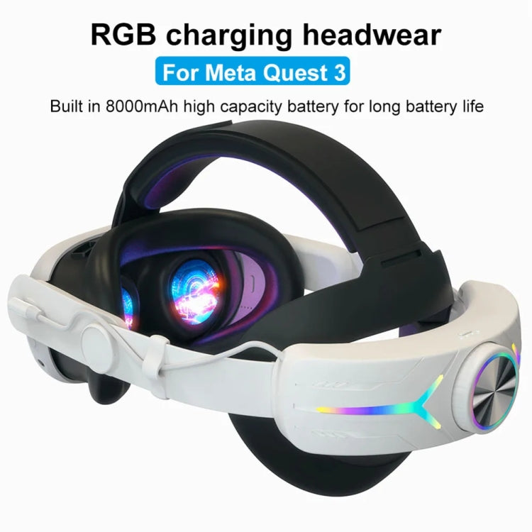 For Meta Quest 3 USB Rechargeable RGB Lighting Effect Adjustable Foldable Headset(White) - VR Accessories by PMC TechLife | Online Shopping South Africa | PMC TechLife