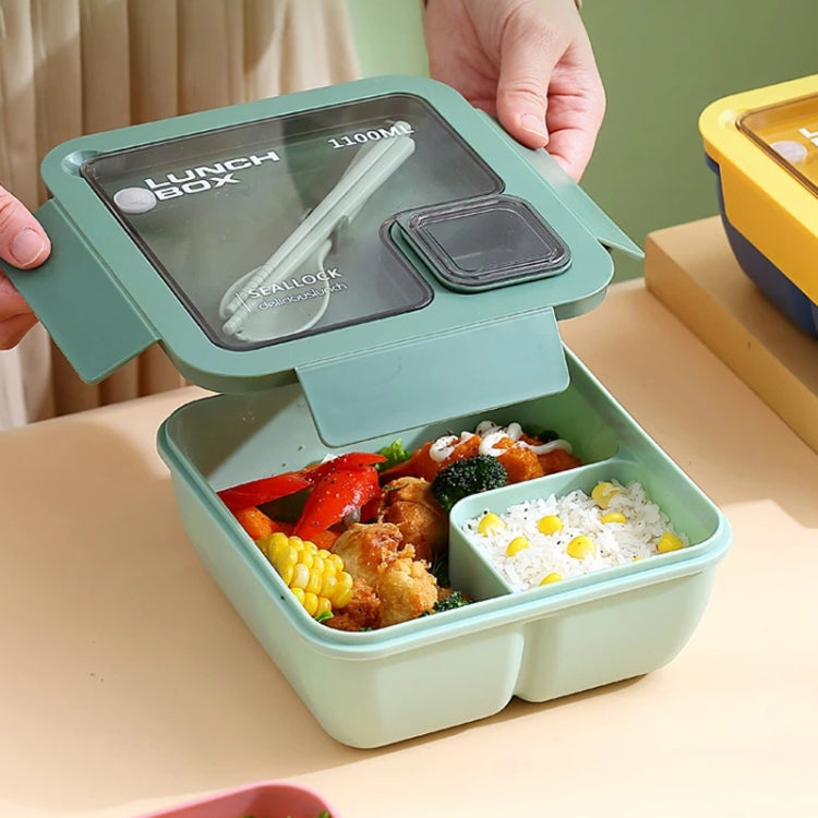 Square Microwaveable Lunch Box Hermetic Bento Box with Spoon Chopsticks(Green) - Cutlery Sets by PMC TechLife | Online Shopping South Africa | PMC TechLife