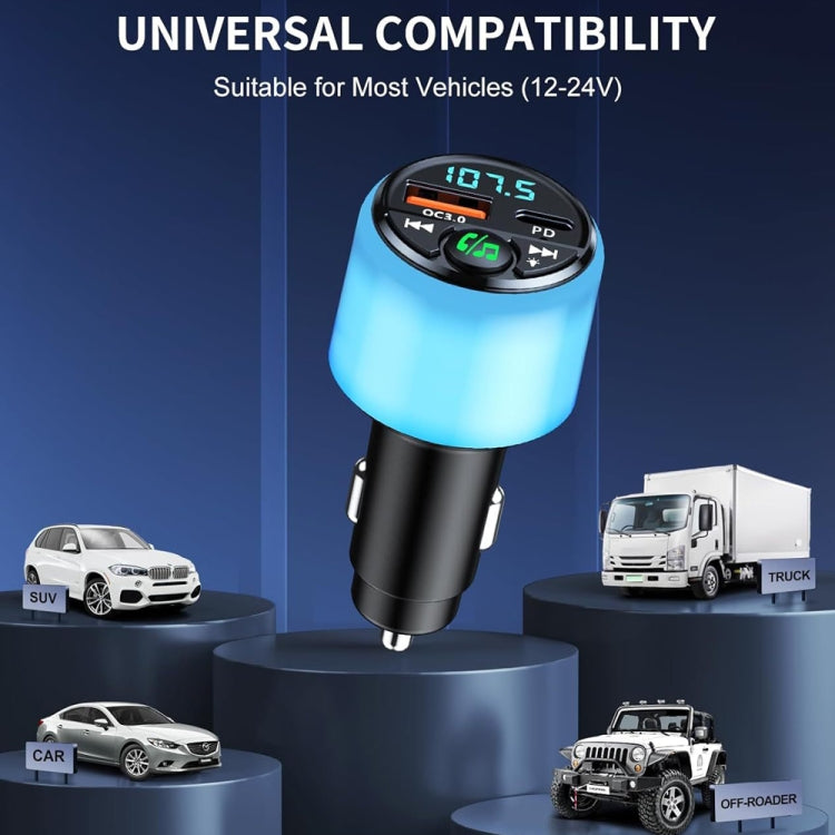 48W PD Fast Charging Car Bluetooth MP3 Player Ambient Light(Black) - Bluetooth Car Kits by PMC TechLife | Online Shopping South Africa | PMC TechLife | Buy Now Pay Later Mobicred