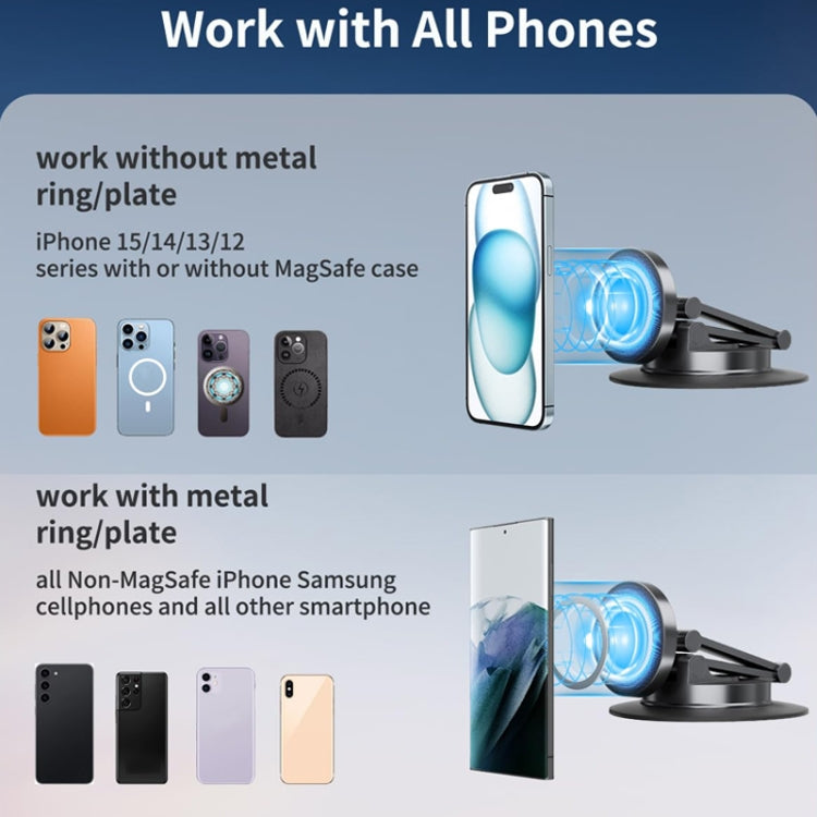 360 Rotating Car Magnetic Cell Phone Holder Magsafe Metal Car Folding Navigation Stand(Black) - Universal Car Holders by PMC TechLife | Online Shopping South Africa | PMC TechLife | Buy Now Pay Later Mobicred