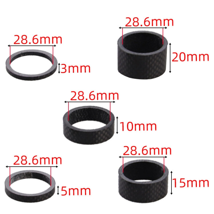5pcs /Set Bicycle Carbon Fiber Gasket Fork Bowl Set Handlebar Pad 3/5/10/15/20mm - Cap Component by PMC TechLife | Online Shopping South Africa | PMC TechLife | Buy Now Pay Later Mobicred