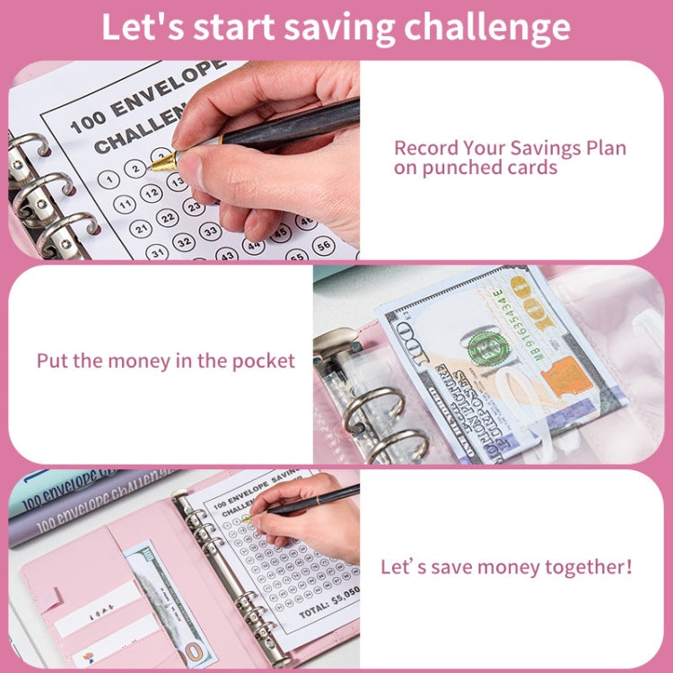 A5 100 Day Savings Challenge Envelope Budget Planner Binder Notebook Handbook, Color: Pattern Black - Notebooks by PMC TechLife | Online Shopping South Africa | PMC TechLife | Buy Now Pay Later Mobicred
