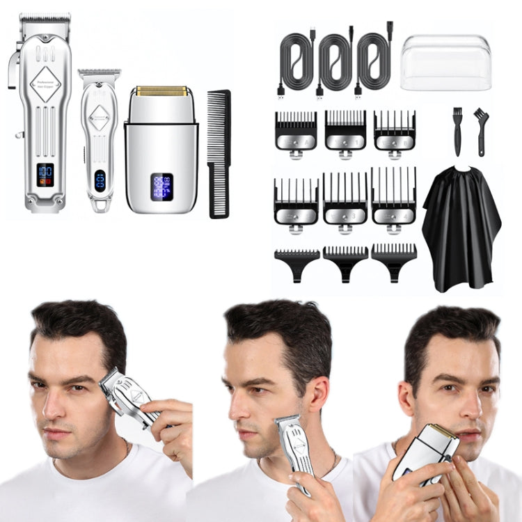 3pcs /Set Men Home Hair Salon High-power Hair Clipper(Silver) - free shipping - PMC TechLife - Order now!