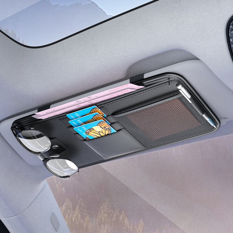 Car Sun Visor Card Glasses Holder Zipper Storage Bag(Brown) - Sunglasses & Glasses Clips by PMC Jewellery | Online Shopping South Africa | PMC Jewellery | Buy Now Pay Later Mobicred