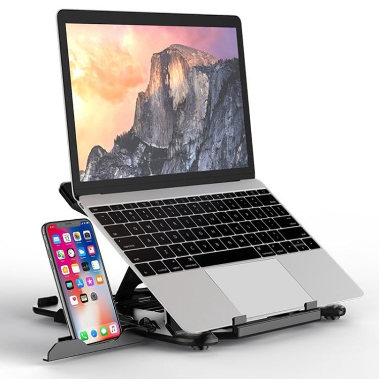 ICE COOREL E5 Laptop Folding And Lifting Cooling Bracket With Mobile Phone Holder Black with Rotating - Laptop Stand by ICE COOREL | Online Shopping South Africa | PMC Jewellery | Buy Now Pay Later Mobicred