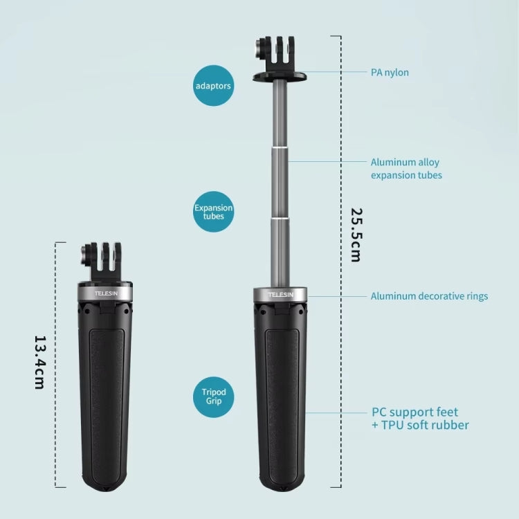 TELESIN Universal Mini Desktop Selfie Tripod for Sports Camera 13.4-25.5cm Height Adjustable - free shipping - PMC TechLife - Order now!