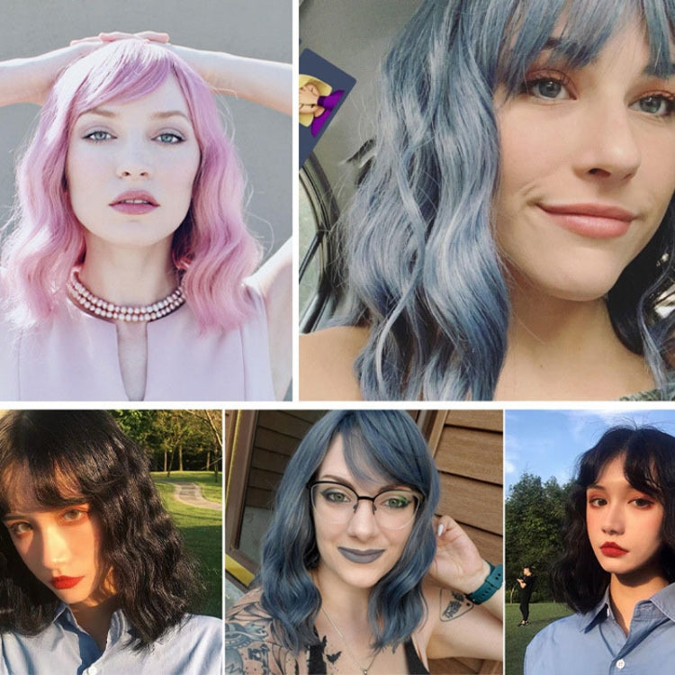 Water Wave Ripple Short Curly Hair With Bangs Fluffy Wig Headcovers, Color: Purple Candy - free shipping - PMC TechLife - Order now!