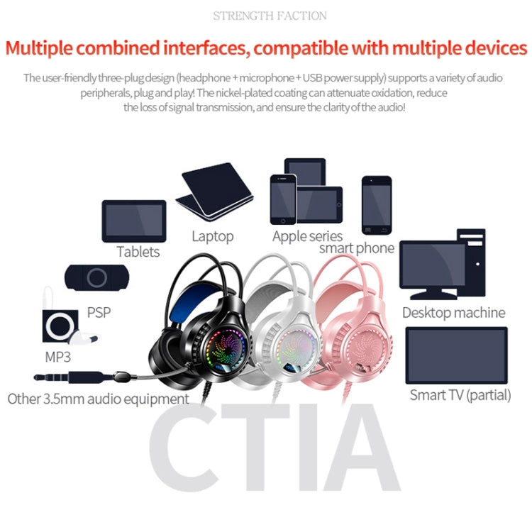 YINDIAO Q7 Colorful Light Computer Wired Headset USB Gaming Headset USB7.1 Sound Card White - Multimedia Headset by YINDIAO | Online Shopping South Africa | PMC TechLife | Buy Now Pay Later Mobicred