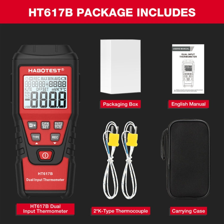 HABOTEST HT617B Digital Dual Channel Thermocouple Thermometer(Black Red) - free shipping - PMC TechLife - Order now!