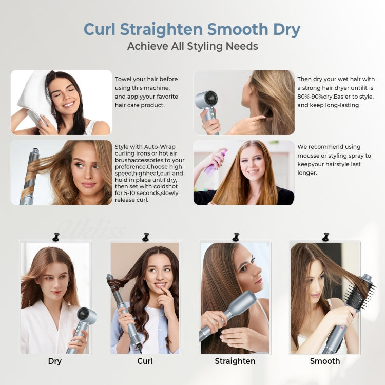 5 in 1 Hot Air Comb Automatic Curling Negative Ion Hair Dryer, Color: Gray UK Plug - free shipping - PMC TechLife - Order now!