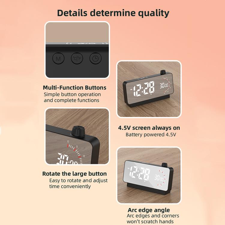 Multi-Functional LED Screen Mirror Charging Alarm Clock Reminder Visual Timer(Black) - Alarm Clocks by PMc TechLife | Online Shopping South Africa | PMc TechLife | Buy Now Pay Later Mobicred