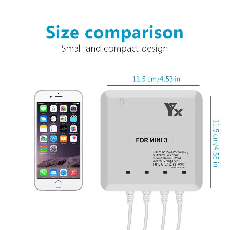 For DJI Mini 4 Pro / Mini 3 Pro / Mini 3 Drone YX 4-way Charger Battery Butler US Plug - free shipping - PMC TechLife - Order now!