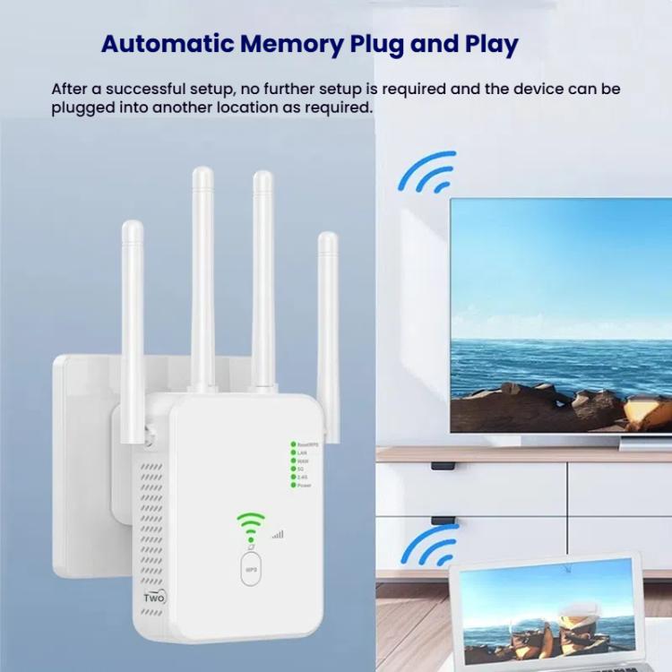 Urant U10 1200Mbps 2.4G & 5.8G Wireless Repeater WiFi Signal Amplifier With 4 Antenna US Plug White - Broadband Amplifiers by Urant | Online Shopping South Africa | PMC TechLife | Buy Now Pay Later Mobicred