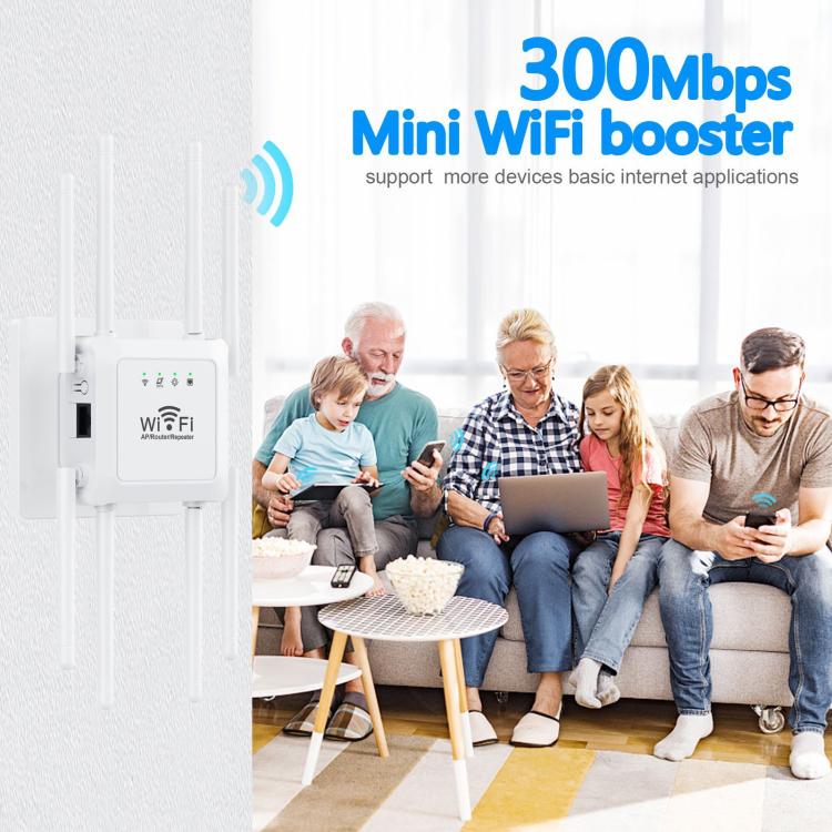 U18 300Mbps 2.4G Wireless Repeater WiFi Signal Amplifier With 8 Antennas US Plug White - Broadband Amplifiers by PMC TechLife | Online Shopping South Africa | PMC TechLife | Buy Now Pay Later Mobicred