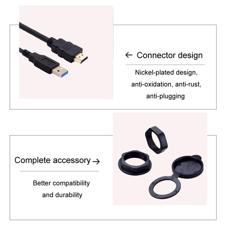 2m USB3.0+HDMI Car Waterproof Cable Motorcycle Boat Dashboard Extension Wire(Black) - DIY Cables by PMc TechLife | Online Shopping South Africa | PMc TechLife | Buy Now Pay Later Mobicred