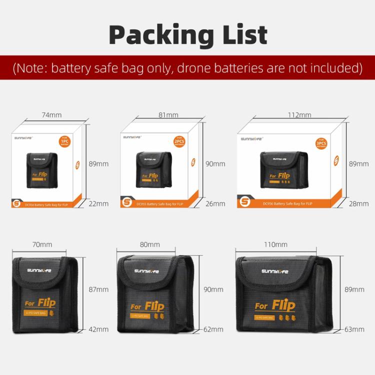 For DJI Flip Sunnylife Battery Explosion Proof Bag Li-ion Safety Storage Bag Flame Retardant Protective Bag Medium (For 2 Batteries) - free shipping - PMC TechLife - Order now!