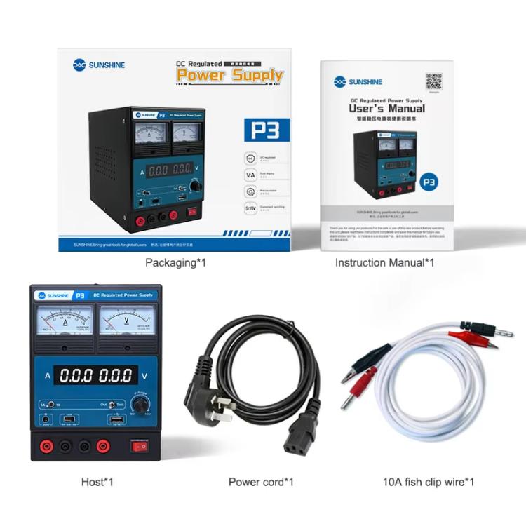 SUNSHINE P3 DC Regulated Power Supply 5V/8.4V/15V Switching Mobile Phone Repair Regulated Power Supply Meter(EU Plug 220V) - free shipping - PMC TechLife - Order now!