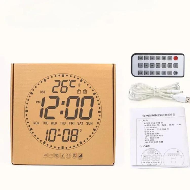11.6-Inch RGB Wall Clock With Remote Control Multi-Functional Alarm Clock White+Black - Wall Clock by PMc TechLife | Online Shopping South Africa | PMc TechLife | Buy Now Pay Later Mobicred