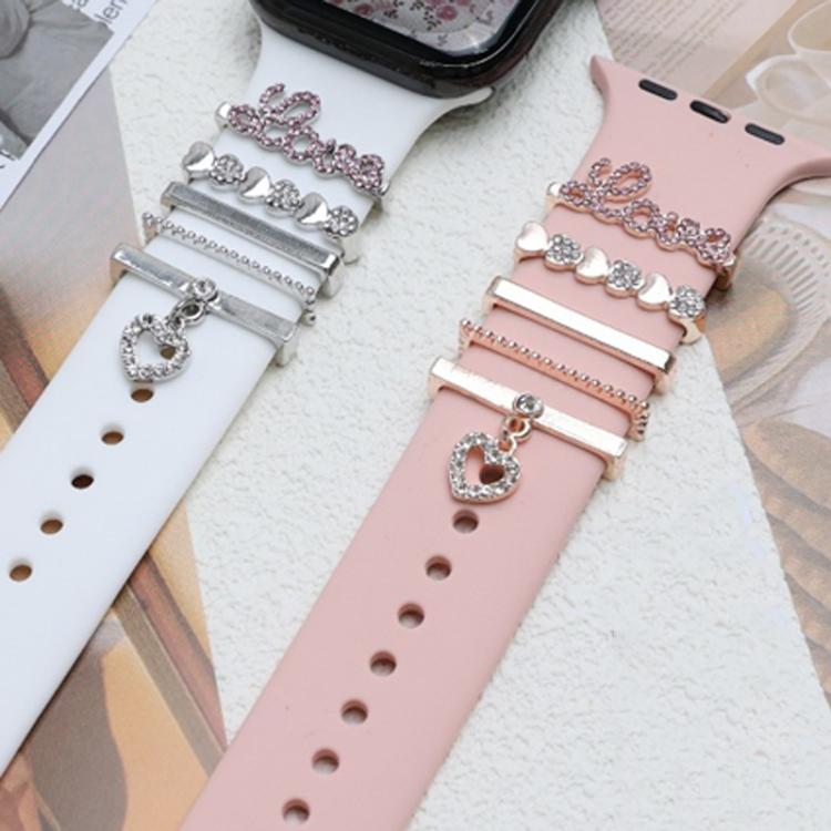 5pcs / Set 21mm Width Smart Watch Band LOVE Letter Decorative Ring Metal Accessories(Rose Gold) - Watch Decorations by PMC TechLife | Online Shopping South Africa | PMC TechLife | Buy Now Pay Later Mobicred