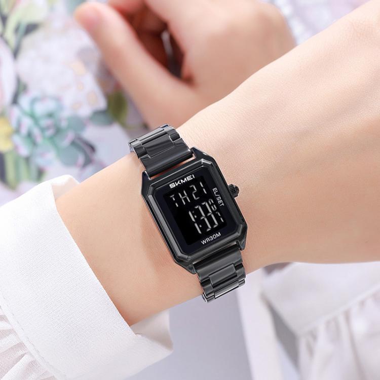 SKMEI 2493 Small Women Electronic Watch Square Steel Strap Watch, Style: Silver Case White - free shipping - PMC TechLife - Order now!