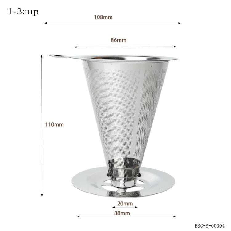 V60 Stainless Steel Coffee Filter with Base for Pour Over Brewing, Spec: 1-3 Cups 300-mesh - free shipping - PMC TechLife - Order now!