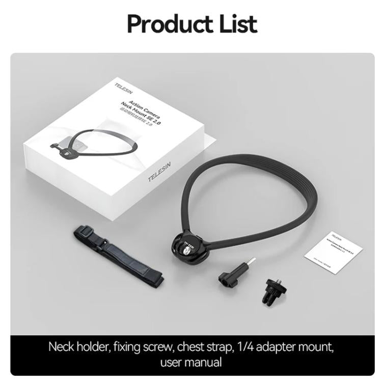 TELESIN Action Camera Neck Holder SE2.0 POV Perspective Bracket With Adjustable Chest Strap(Gray) - free shipping - PMC TechLife - Order now!